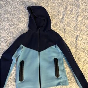 Youth Large Nike Tech Navy Blue and Light Blue Hoodie